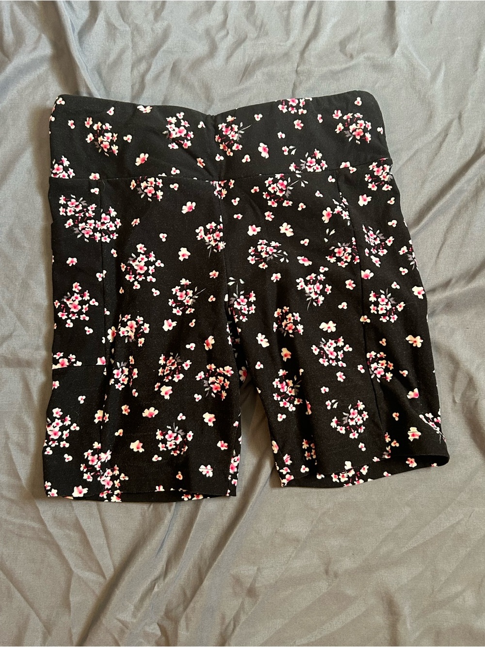 No Boundaries Black Floral High-Rise Bike Shorts with Pink Accents
